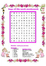 English Worksheet: Days of the week wordsearch