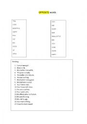 English Worksheet: Opposite words