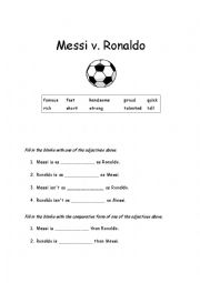 English Worksheet: Comparative Adjectives: Messi v. Ronaldo