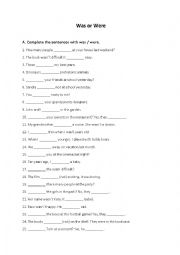 English Worksheet: Was or Were