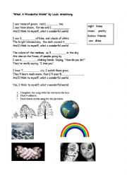 English Worksheet: Song. What a wonderful world by Louis Armstrong