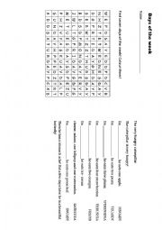 English Worksheet: Days of the Week