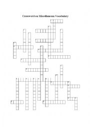 English Worksheet: Crossword on Miscellaneous Vocabualry