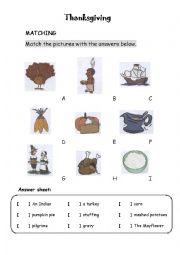English Worksheet: Thanksgiving vocabulary matching