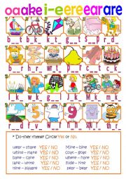 English Worksheet: PHONICS: are, ere, ite, ike, oa, ear