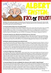 English Worksheet: Albert Einstein:Fact or Fiction (Reading Comprehension)