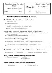 English Worksheet: FULL TERM TEST  1 THIRD YEAR 