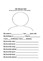 English Worksheet: About me