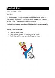 English Worksheet: Bucket list - Future forms: will