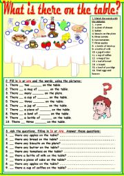 English Worksheet: What is there on the table?