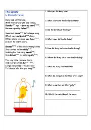 English Worksheet: The Canary - learn poems by heart