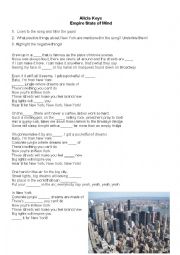 English Worksheet: Alicia Keys-Empire State of Mind