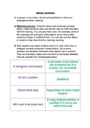 English Worksheet: Idiom/meaning matching activity