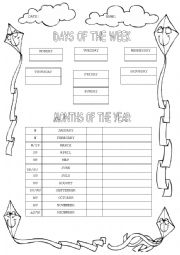 English Worksheet: days of the week and months of the year