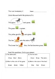 The lion - Part 2 -  Reading activity + questions