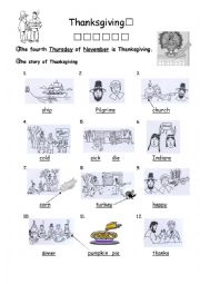 English Worksheet: Thanksgiving story