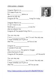 English Worksheet: Song: IMAGINE by John Lennon