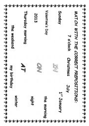 Prepositions of time: matching exercise