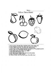 English Worksheet: Follow directions with fruits