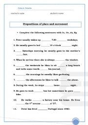 English Worksheet: Prepositions of Place and Movement