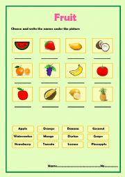 English Worksheet: Fruit
