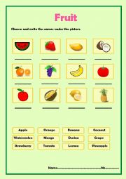 English Worksheet: Fruit