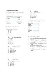 General Subjects Worksheet