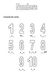 English Worksheet: Numbers from 1 to 10