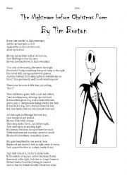 English Worksheet: the nightmare before christmas