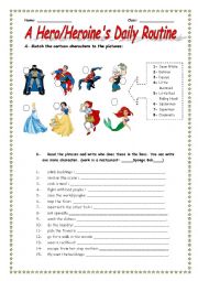 English Worksheet: Hero & Heroines Daily Routine