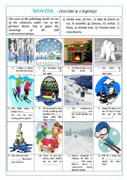 English Worksheet: WINTER IDIOMS AND SAYINGS (with key)