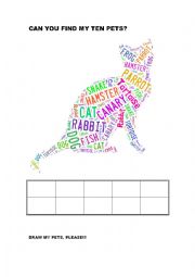 English Worksheet: Can you find my ten pets