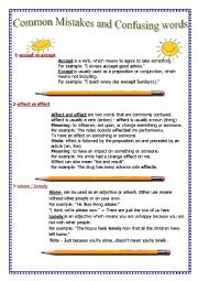 English Worksheet: Common Mistakes and Confusing Words