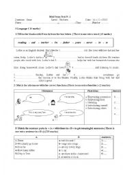 English Worksheet: 7th form mid -term test N:1