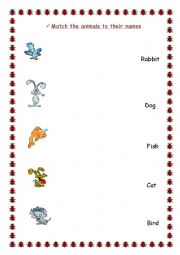 English worksheet: matching exercise with animals