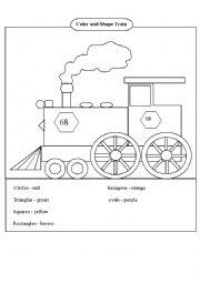 English Worksheet: Shapes and colour Train