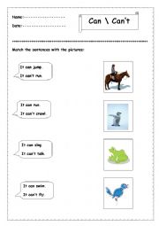 English Worksheet: can and cant