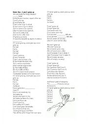 English Worksheet: I wont grow up (Peter Pan)