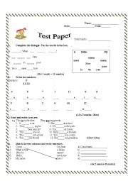 English Worksheet: Test Paper for beginners