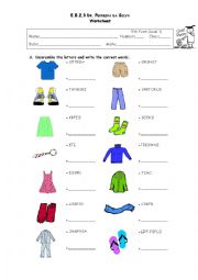 English Worksheet: Clothes and Colours