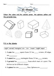 English Worksheet: 3D Shapes