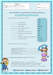 English Worksheet: Daily routines, personal questions