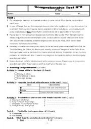 English Worksheet: end of term test n1 9th form