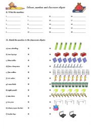 colours, numbers and classroom objects