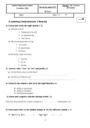 English Worksheet: Mid Term test 1 8 form