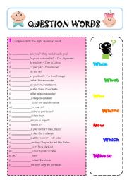 English Worksheet: Question words