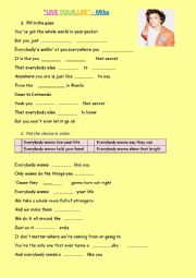English Worksheet: LIVE YOUR LIFE song -MIKA