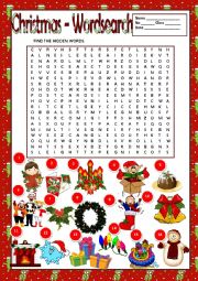 English Worksheet: CHRISTMAS  WORDSEARCH