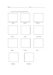 Draw fruits vocabulary handout