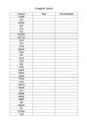 English Worksheet: Past Participle Table